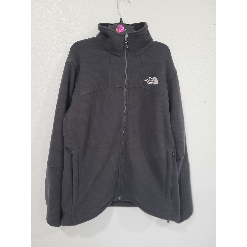The North Face Mens Black Full Zip Grid Fleece Jacket Size Medium M Textured #23